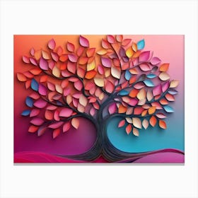 Colorful Tree with Leaves on Hanging Branches of Blue, White and Golden 3 Canvas Print