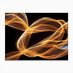 Abstract, Luminous Strands Of Golden And Blue Energy Flow And Swirl Against A Black Background Canvas Print