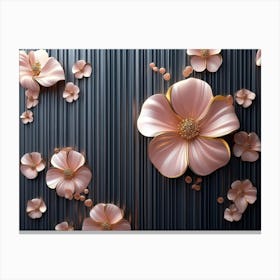 Pink Flowers On A Black Wall Canvas Print