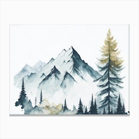 Mountain And Forest In Minimalist Watercolor Horizontal Composition 341 Canvas Print