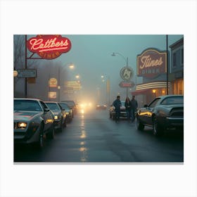 Flux Schnell A Misty Evening Scene Of A Nostalgic 1980s Street 2 Canvas Print