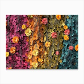 A Vibrant 3d Abstract Art with Seamless Hanging Branches, Colorful Flowers and Falling Leaves Canvas Print