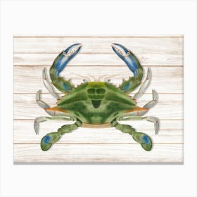 Atlantic Ocean Blue Crab By James Ellsworth De Kay On Wood Background Canvas Print