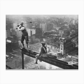 Golfers On Skyscraper Beam, Vintage Black and White, Old Photo Canvas Print