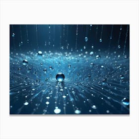 A Blue Sphere Sitting On A Surface Covered In Water Droplets Canvas Print