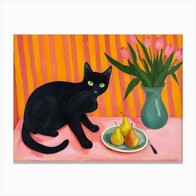 Black Cat With Pears 2 Canvas Print