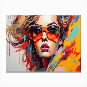 Women In Glasses Painting In The Style Of Electric 2 Canvas Print