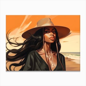 Illustration of an African American woman at the beach 135 Canvas Print