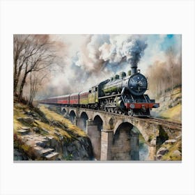 Steam Train Crossing Bridge Canvas Print