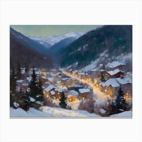 Village In Mountain Valley Canvas Print