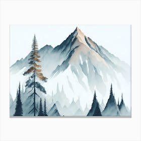 Mountain And Forest In Minimalist Watercolor Horizontal Composition 442 Canvas Print