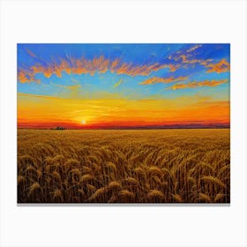 Sunset Over A Wheat Field 6 Canvas Print