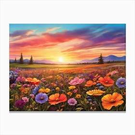 Sunset Flowers paintings art print Canvas Print