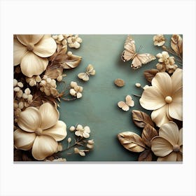 Luxurious Background with Flowers Leaves and Butterflies 2 Canvas Print