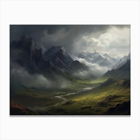 Rustic Mountain Oil Painting Canvas Print