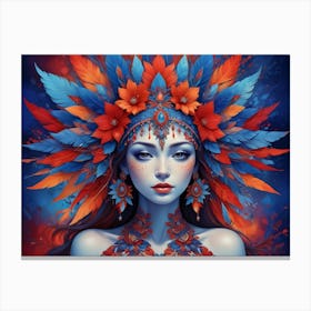 Blue Feathered Woman Canvas Print