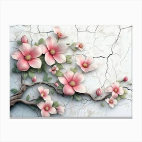 3d Cracked Wall Flowers Canvas Print