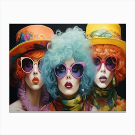 Women Wearing Colored Hats Glasses And Hats Canvas Print