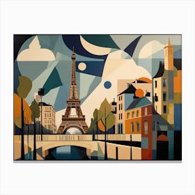 Vintage Cubist Travel Poster Eiffel Tower Canvas Print