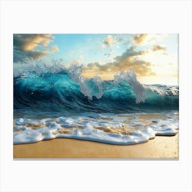 Wave Crashing On Beach Canvas Print