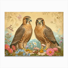 Floral Animal Illustration Falcon 3 Canvas Print