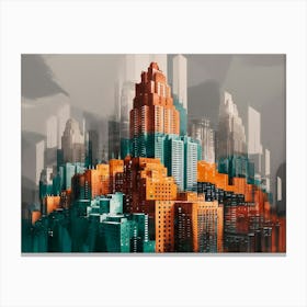 Spectacular Urban Cityscape Skyscraper Abstract Art Watercolor Painting Canvas Print