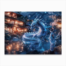 Blue Dragon At Night 3 Canvas Print