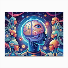 Group Of Robots With A Brain In The Center Canvas Print