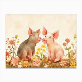 Floral Animal Illustration Pig 4 Canvas Print