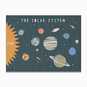 Solar System Landscape Grey Canvas Print