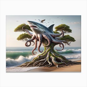 Sharktopus Tree Fantasy Canvas Print