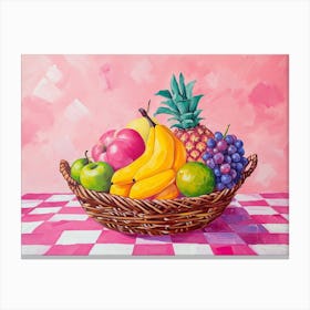 Tropical Fruit Bowl Pink Checkerboard Canvas Print