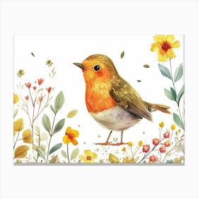 Little Floral Robin 1 Canvas Print