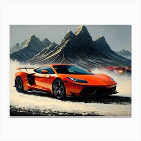 Sports Car In The Snow Canvas Print