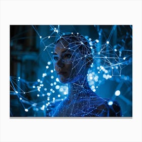 Cybernetic Abstract Network Portrait Envisioning A Futuristic Web Of Connections Where Luminous Dot (1) 2 Canvas Print