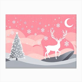 Christmas Tree And Deer, Rein deer, Christmas Tree art, Christmas Tree, Christmas vector art, Vector Art, Christmas art, Christmas, moon  Canvas Print