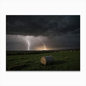 Lightning Over A Field Canvas Print