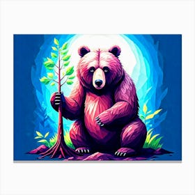 Bear Holding A Tree Canvas Print