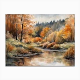Autumn Pond Landscape Painting (60) Canvas Print