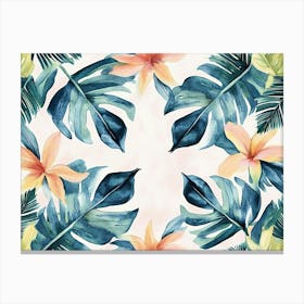 Tropical Leaves Pattern Seamless Texture Luxury Watercolor 3d Illustration Minimal Canvas Print