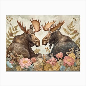 Floral Animal Illustration Moose 1 Canvas Print