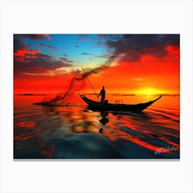 Sunset Light - Fishing At Sunset Canvas Print
