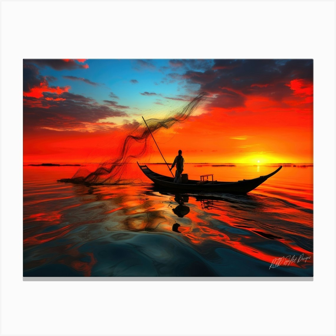 Sunset Light - Fishing At Sunset Canvas Print by SykArt Designs - Fy
