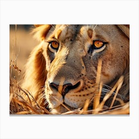 African Lion Eye Level Realism 1 Canvas Print