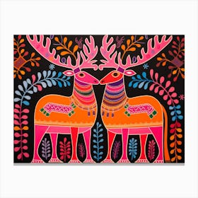 Moose 4 Folk Style Animal Illustration Canvas Print