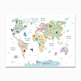 World Map In Pastels Canvas Print