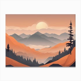 Misty mountains horizontal background in orange tone 6 Canvas Print