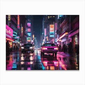 Neon City At Night Paintings Art Print Canvas Print