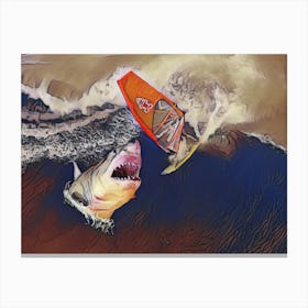 Funny Shark Eat Human Surfing Vintage Cool Canvas Print