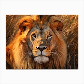 African Lion Close Up Realism 3 Canvas Print